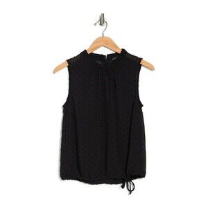 GIBSONLOOK Clipdot Ruffle Trim Drawcord Tank Top In Black size S
